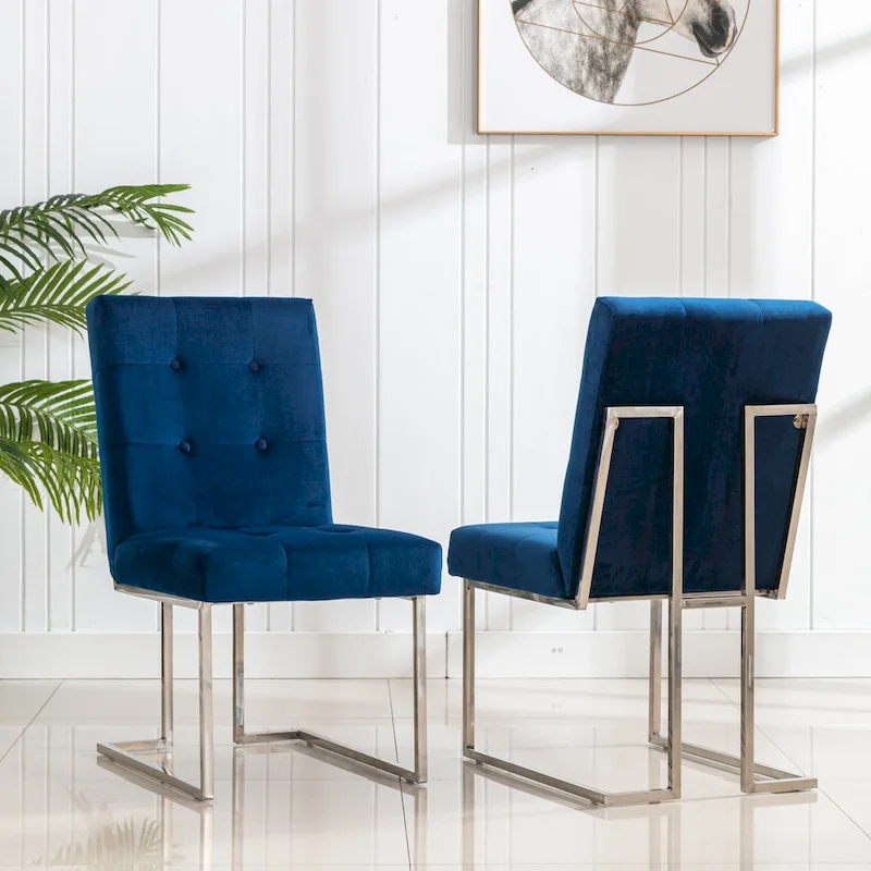 Home Beyond Velvet Upholstered Dining Side Chairs Set of 2, Navy Blue