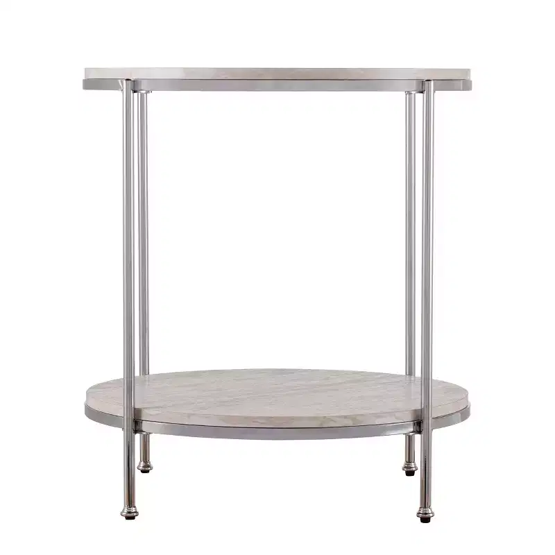 Silas Round Faux Stone End Table - Charcoal - SEI