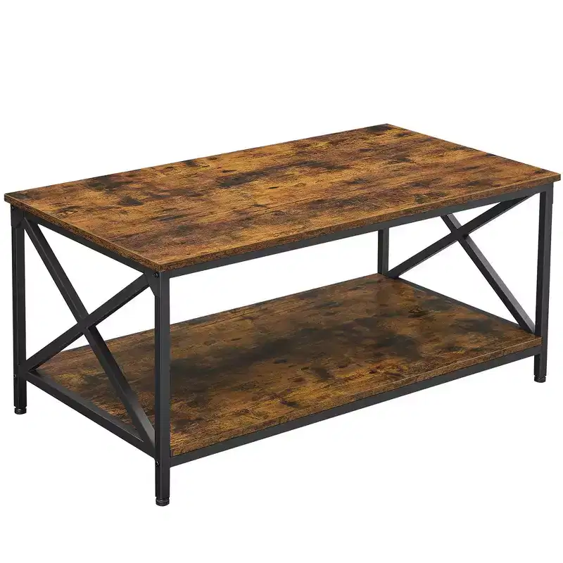 VASAGLE Coffee Table Cocktail Table with Storage Shelf and X-Shape Steel Frame Rustic Brown and Black