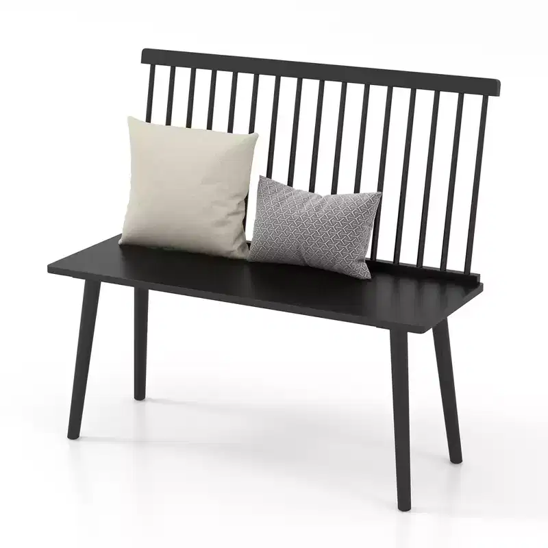 Costway Entryway Bench for 2 Windsor Rubber Wood Dining Bench with Spindle Back Black/Natural