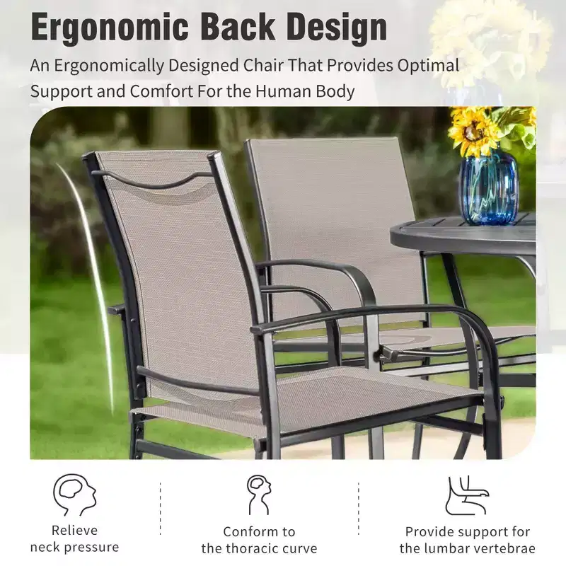 Captiva Designs 7pc Outdoor Patio Wood-look Slatted Top Steel Dining Table & Sling Fixed Chairs