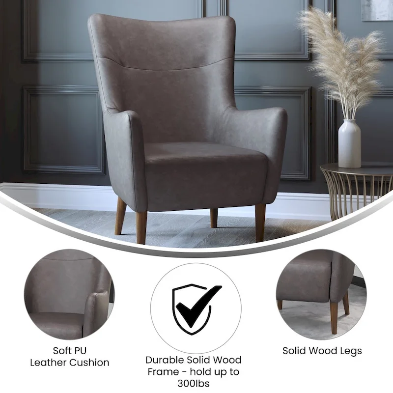 Commercial Upholstered Wingback Accent Chair with Wooden Frame and Legs - 33.25D x 29.75W x 41.25H
