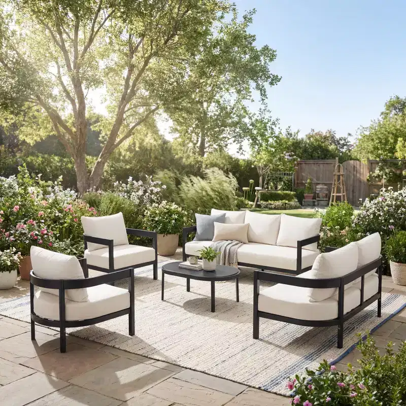 Christopher Knight Home Althea 5 Piece Modern Outdoor Curved Aluminum Conversation Set with Glass Coffee Table