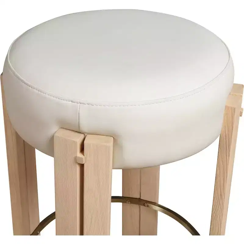 Cream Faux Leather Backless Counter Stool, Brushed Brass Frame, Seats 1