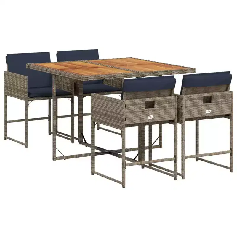 vidaXL Patio Dining Set with Cushions Table and Chairs Outdoor Gray Poly Rattan