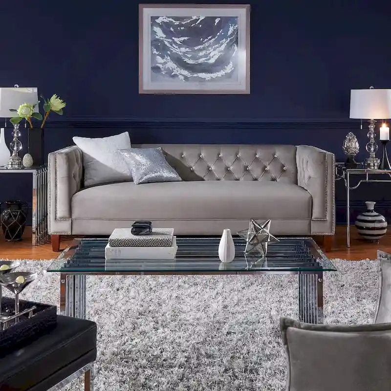 Jewel-tuft Grey Velvet Seating with Nailhead