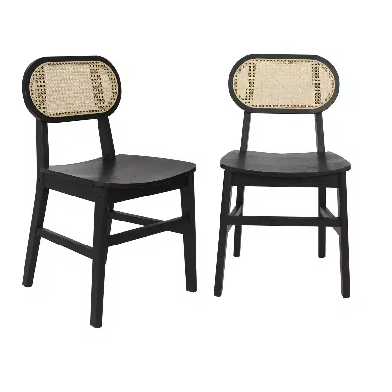 Merrick Lane Set of 2 Cane Rattan Dining Chairs with Solid Wood Frames