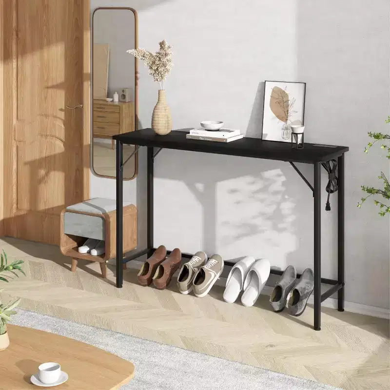 Modern Entryway Console Table with Built-in USB Charging Outlets & Behind Sofa Side Table