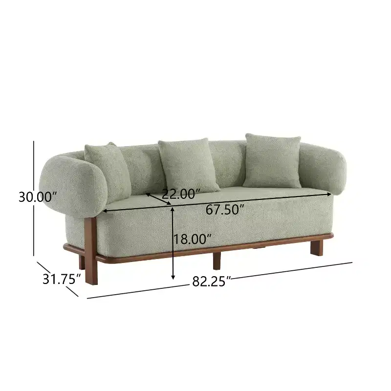 Christopher Knight Home Tadg 82 Rubberwood Boucle Upholstered 3 Seater Curved Sofa with 3 Pillows and Round Arm