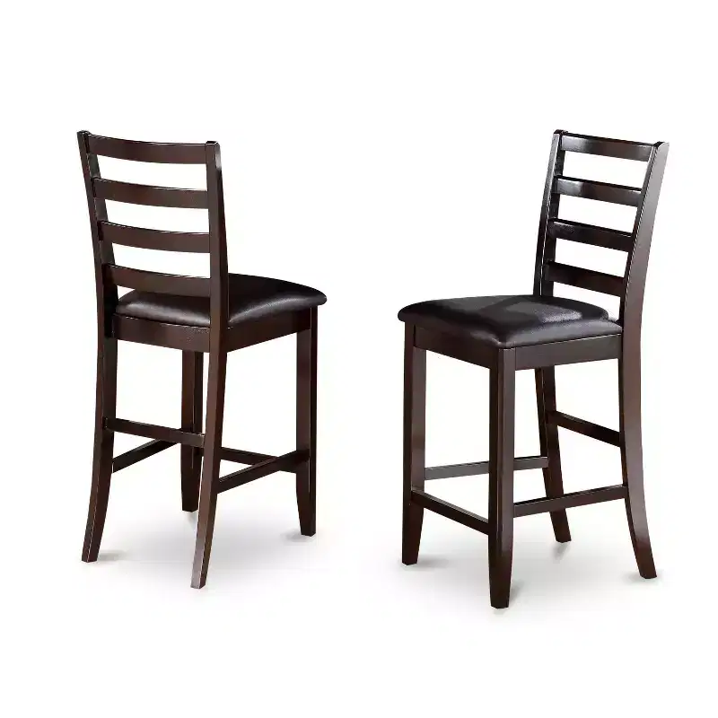 HomeStock 24 in.H Brown Finish Mid Back Wooden Counter Barstool in Rectangle Shape with Faux Leather Upholstered