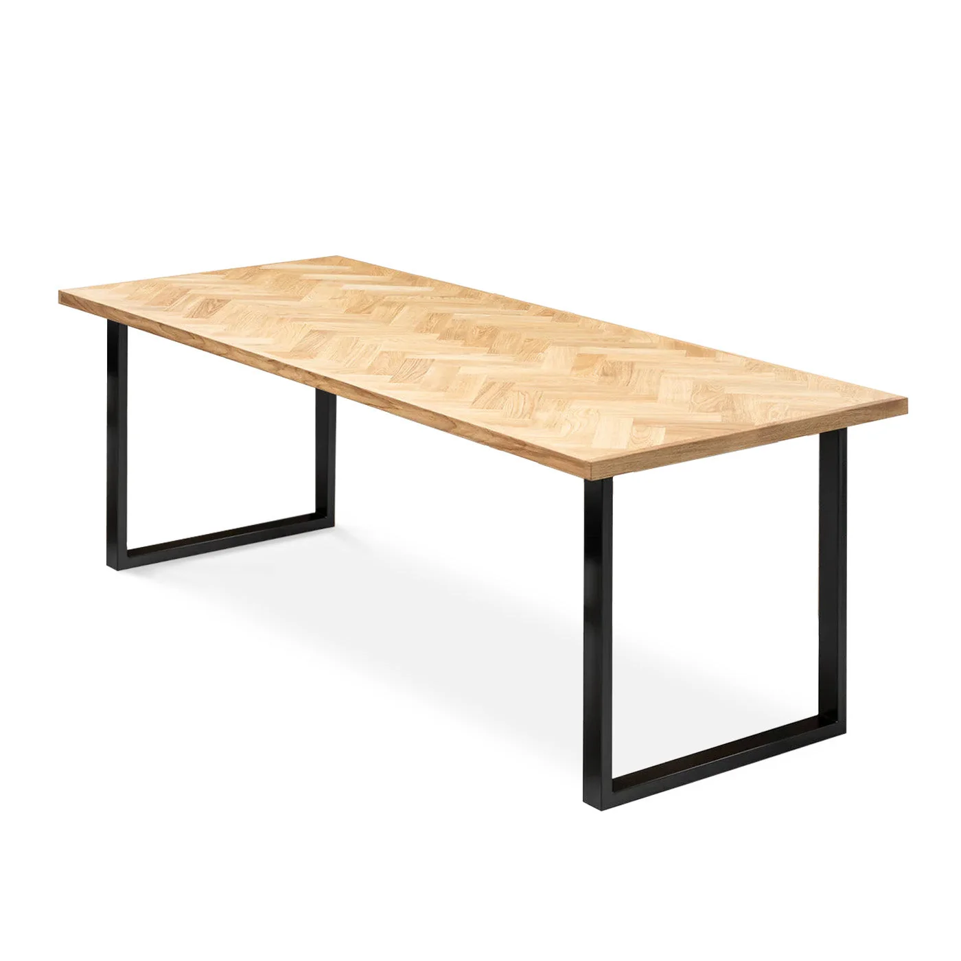 Herringbone Dining Table - Herringbone table made of 15mm solid oak staves assembled with 20mm oak slats on 25mm birch plywood - Surface