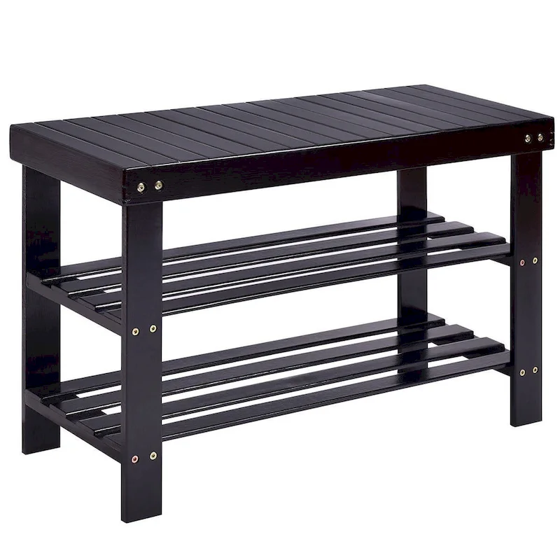 3 Tier Bamboo Bench Storage Shoe Shelf - 27.5 x 11 x 17.5 (L x W x H)