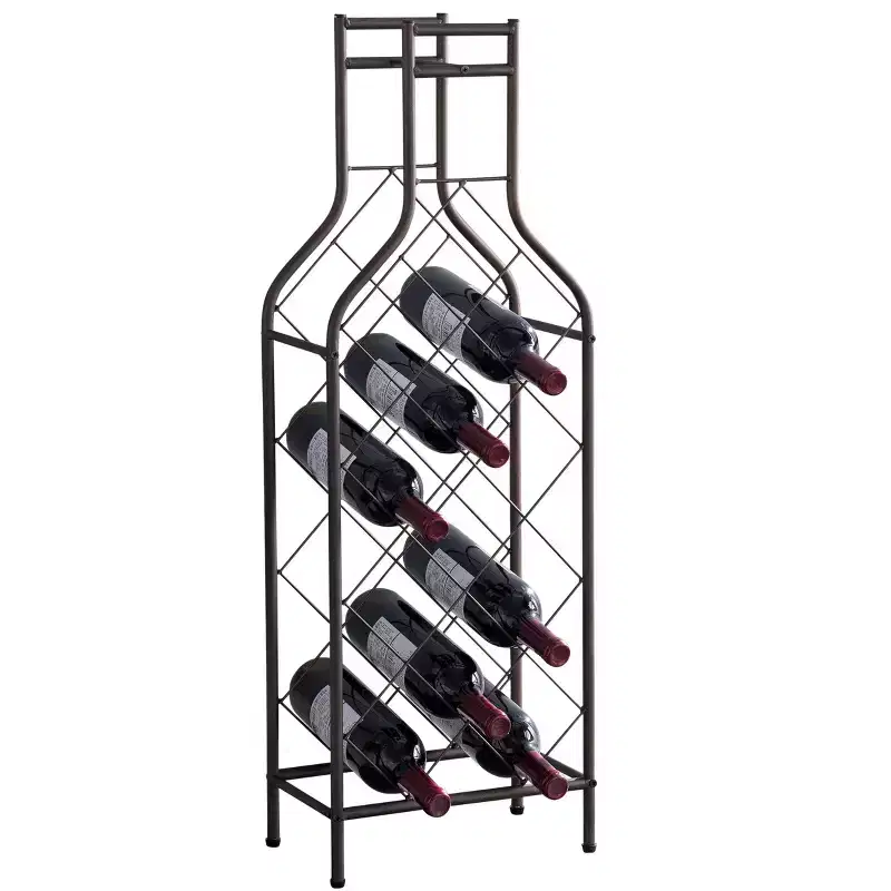 12-Bottle Freestanding Metal Wine Rack - Pewter, Bottle-Shape Design, 35