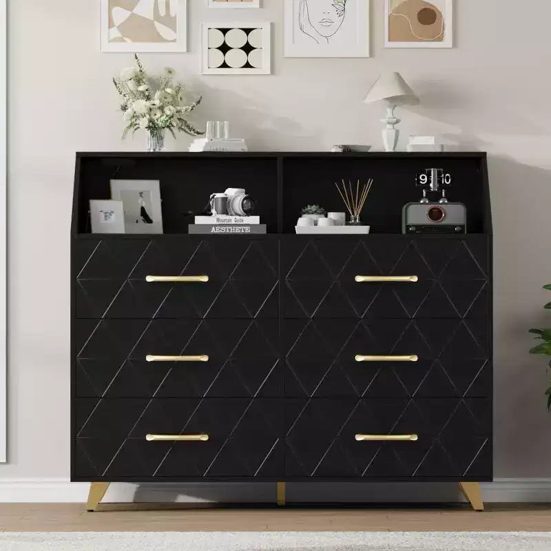 Zstar Modern 6 Drawer Dresser with LED Lights for Closet, TV Stand, Living Room, Entryway