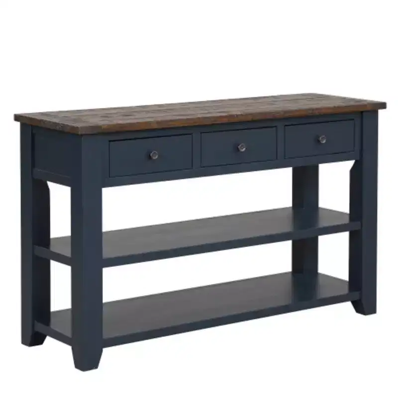 Robust Pine Wood Console Table, Contemporary Entry & Sofa-End Table with Three Drawers and Two Shelves, Simple Assembly