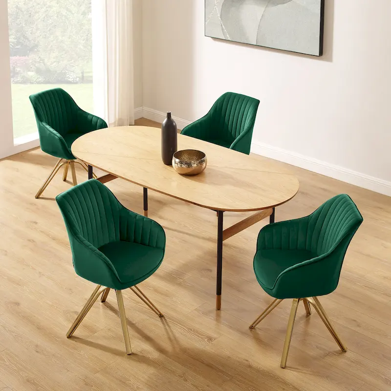 Art Leon Set of 2 Velvet Swivel Dining Chair with Golden Legs
