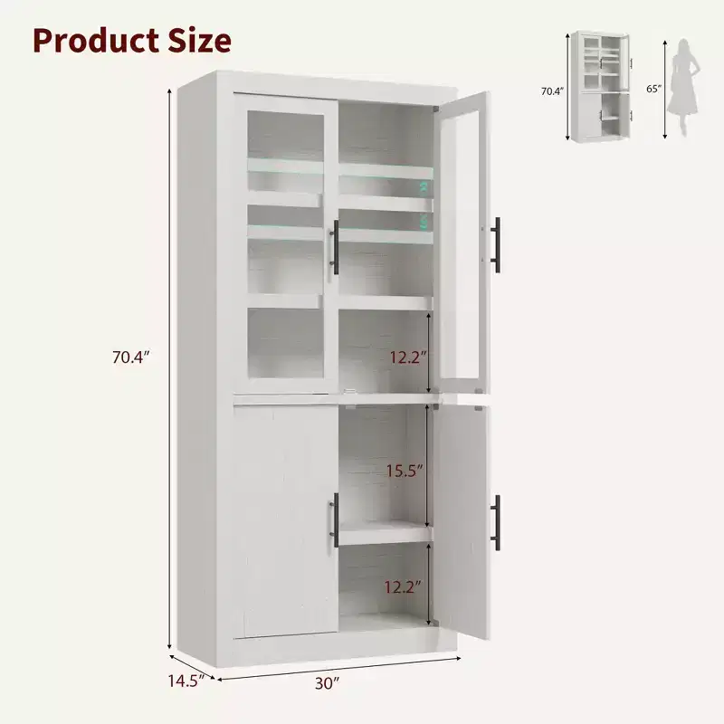 Coolmee Tall Kitchen Pantry, Storage Cabinet with 2 Doors & Adjustable Shelves, Pantry Cupboard & Large Storage Space for Dining & Living Room