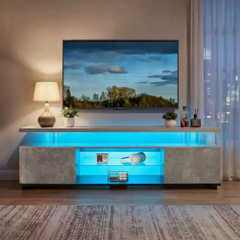 JVNOXK TV Stand for 55 Inch TV LED Gaming Entertainment Center Media Storage Console Table with Large Side Cabinet for Living Room (Grey+Black)