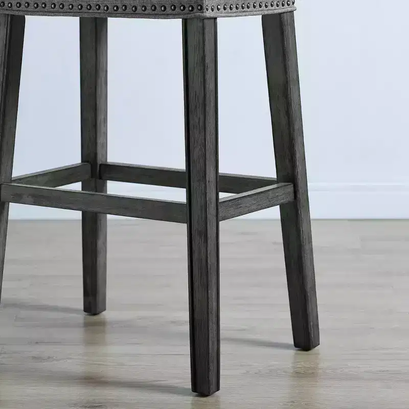Roundhill Furniture CoCo Upholstered Backless Saddle Seat Bar Stools 29 height, Gray, Set of 2
