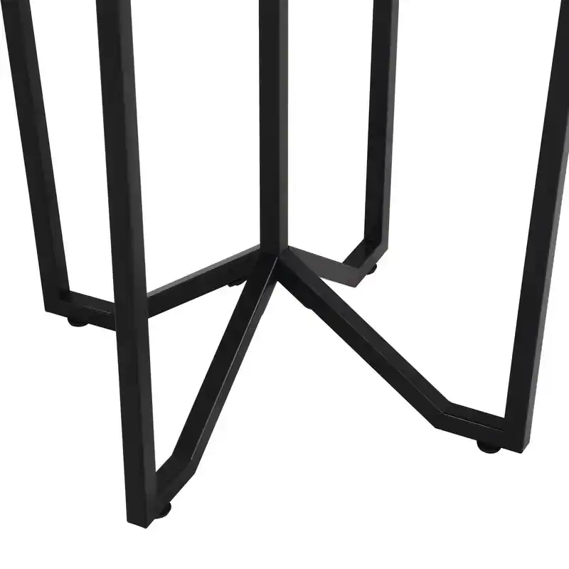 24 Modern Round Glass Top End Table - Black and Gold with Metal Legs