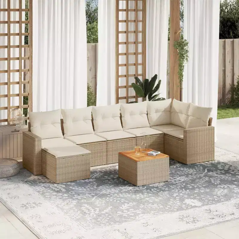 vidaXL 8 Piece Patio Sofa Set with Cushions Beige Poly Rattan
