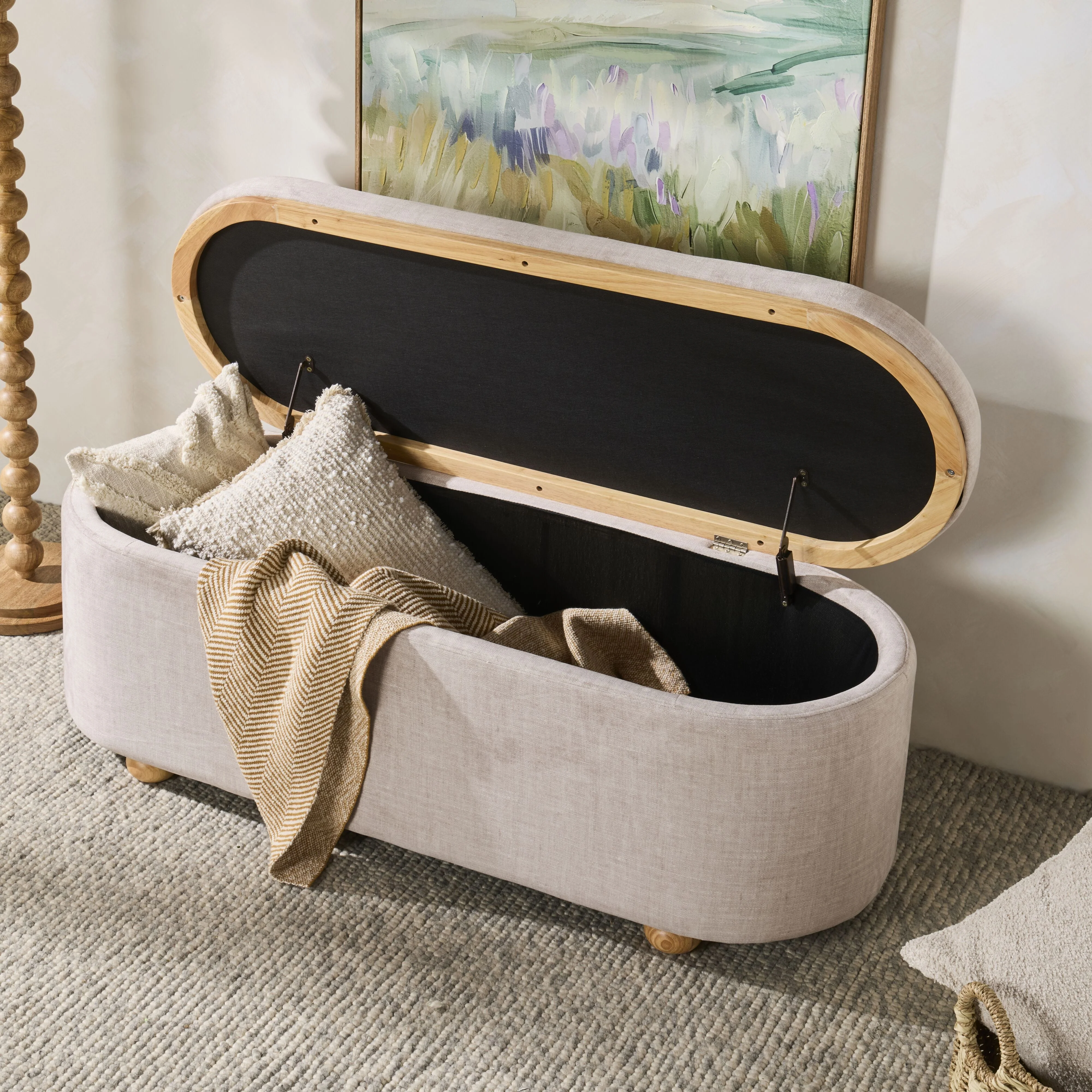 Textured Weave Storage Bench Pecan