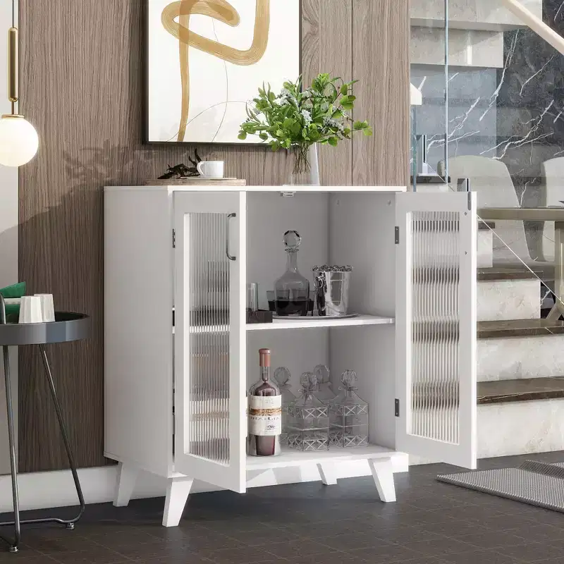 GDFStudio Alaric 27 Modern Storage Cabinet with 2 Tempered Glass Doors and Adjustable Shelf
