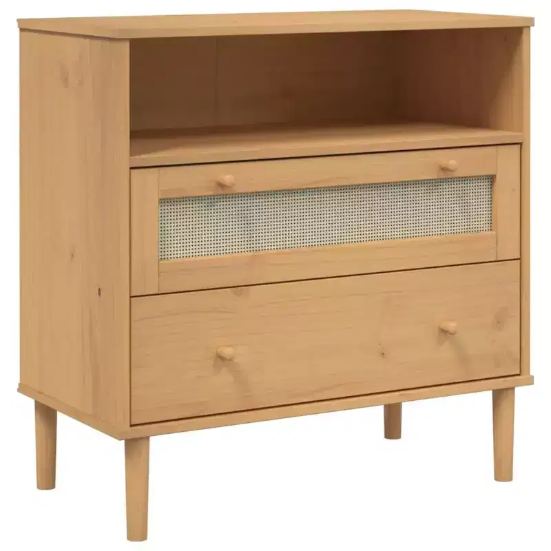 Dresser Rattan Look Brown 31.5x15.7x31.5 Solid Wood Pine