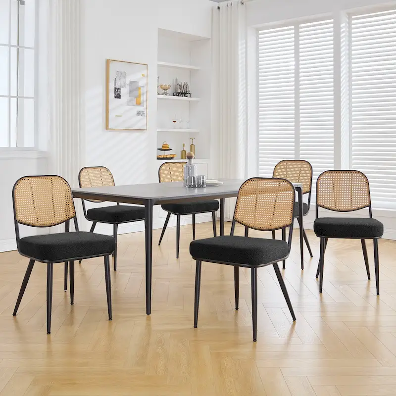 Upholstered Rattan Dining Chairs Side Chair Set of 2 - 33.86H x 18.9W x 22.83D