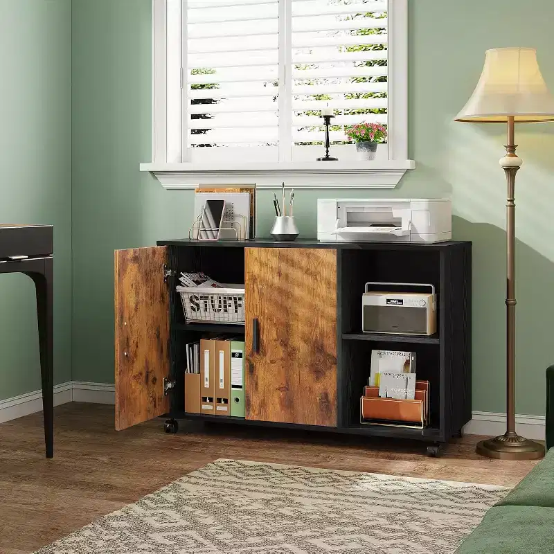 DEXYLLO Office Storage Cabinet with Doors & Shelves, Lateral Printer Stand for Office Supplies & Files, Home Office Filing Cabinet