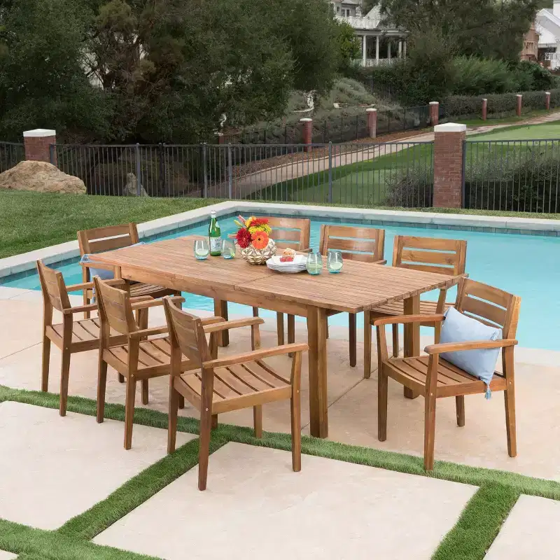 Wilson 9pc Acacia Wood Dining Set with Expandable Dining Table - Teak - Christopher Knight Home: Weather-Resistant, 8-Seater Patio Set
