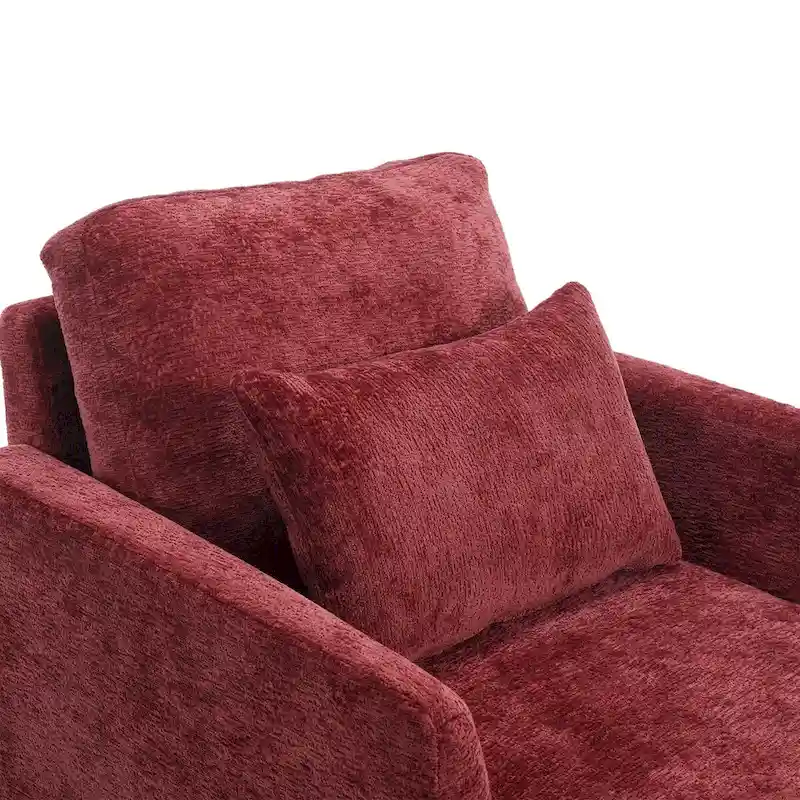 Chenille Single Sofa Chair, Upholstered Accent Chair with Soft Pillow, Mid Century Modern Reading Armchair