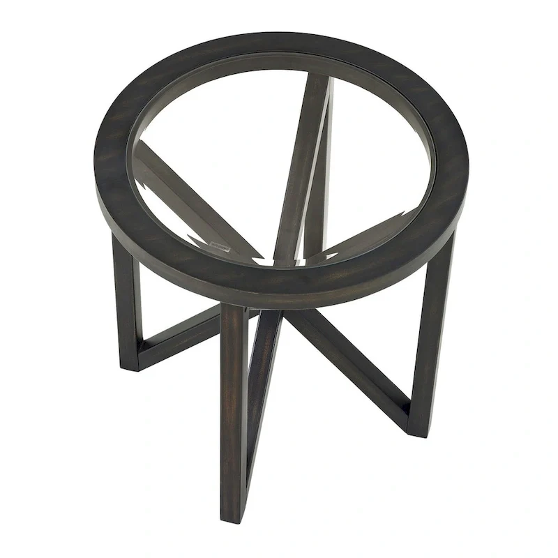 Tempered Glass Coffee Table Solid Wood Base Round Transparent Glass Top