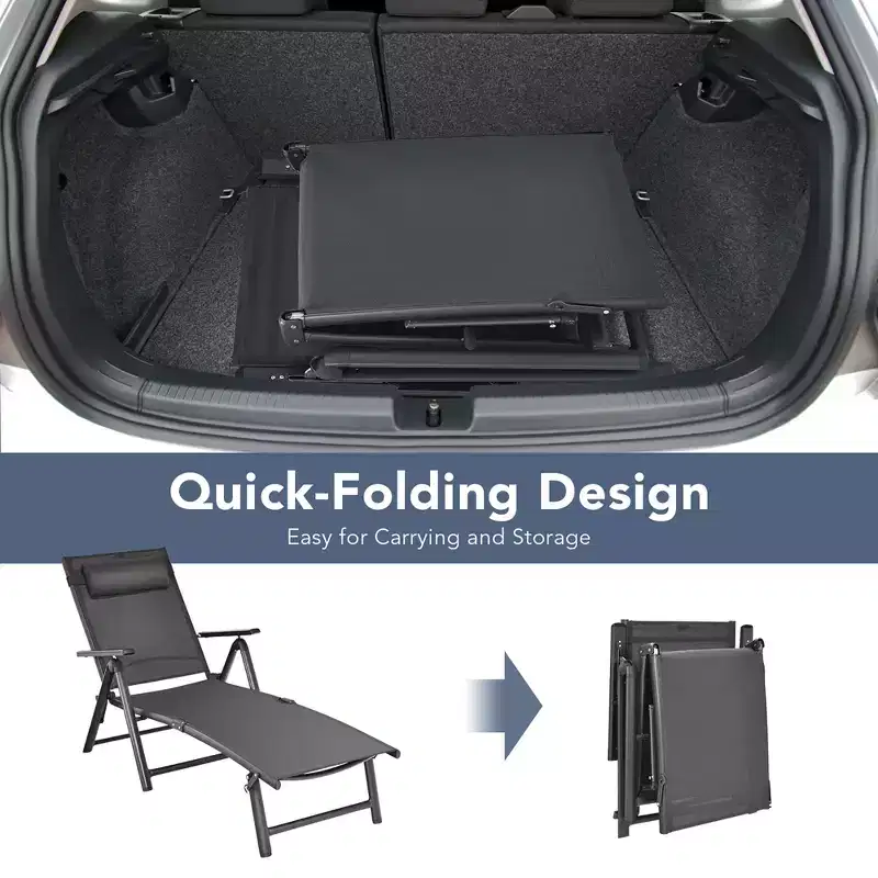 Costway Patio Chaise Lounge Chair Recliner Aluminum Adjustable Headrest Pillow