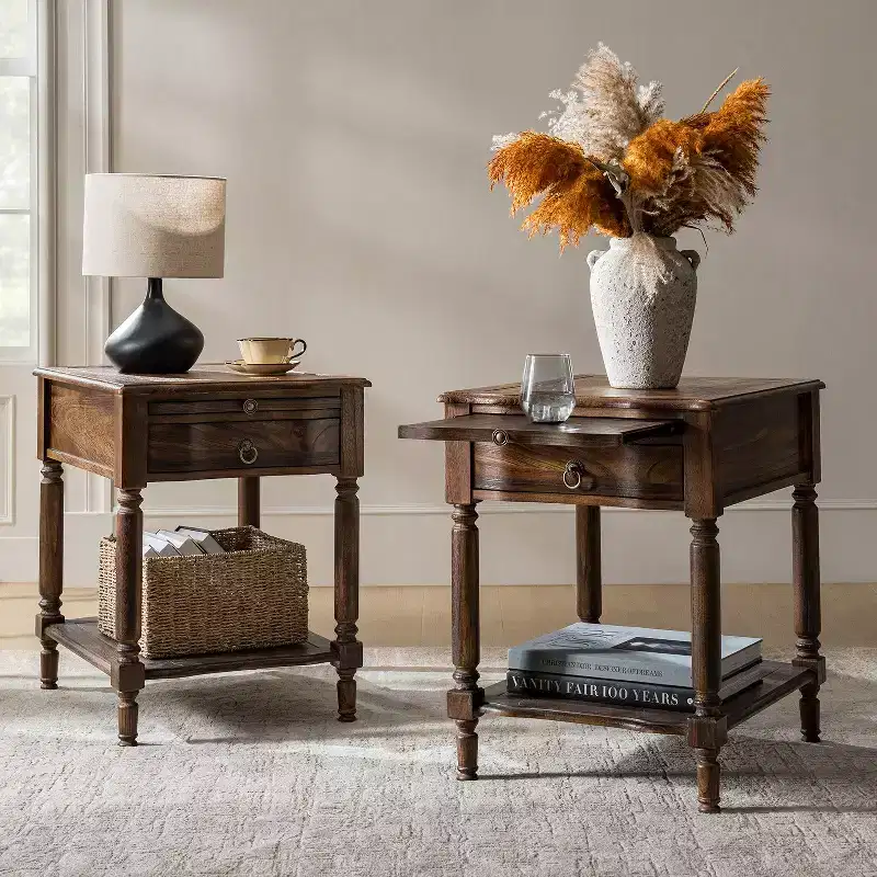 Alex 26 Tall 1 Drawer End Table Set of 2 with Built-in Charging Station|HULALA HOME
