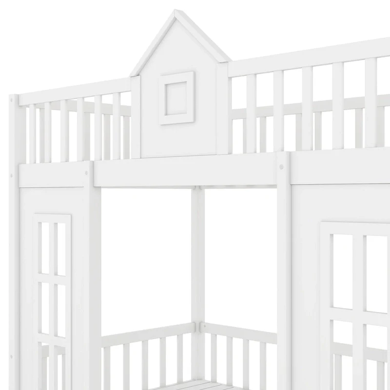 Twin Over Twin Bunk Bed with Convertible Desk - Gray