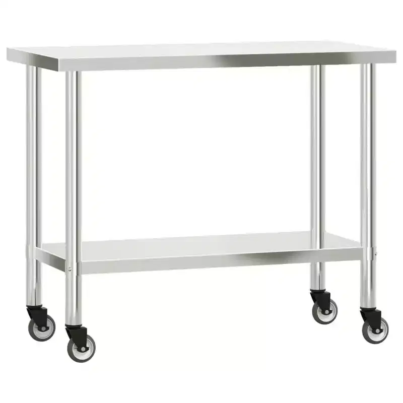 vidaXL Kitchen Work Table with Wheels 32.5x11.8x33.5 Stainless Steel