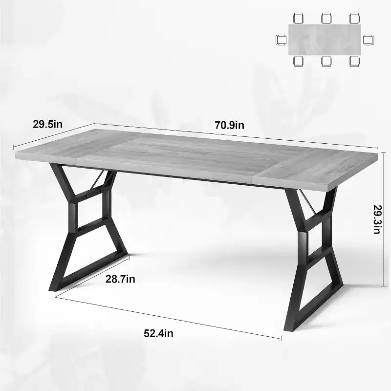 71 Inch Dining Table for 6 to 8 People, Rustic Style Rectangle Kitchen Table, Geometric Metal Legs, Modern Farmhouse Style, for Kitchen