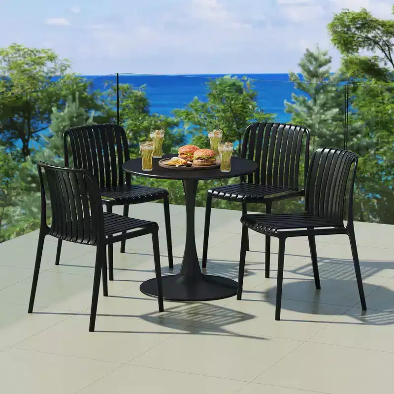 WestinTrends Playa 5-Piece Outdoor Metal Dining Table Set And Stackable Resin Patio Chairs