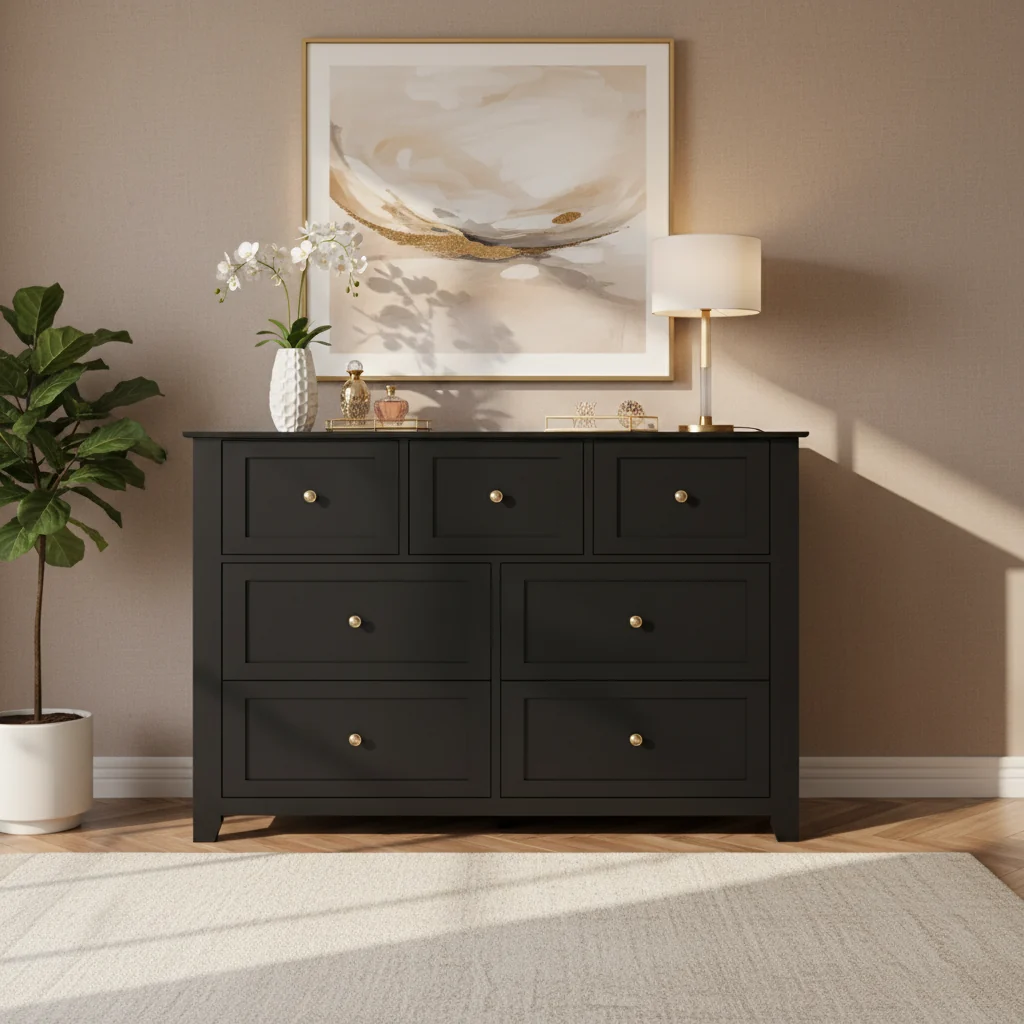 7 Drawer Dresser for Bedroom, 54W Wooden Chest of Drawers with Metal Knobs, Dresser TV Stand, Clothes Storage Organizer for Bedroom,Hallway