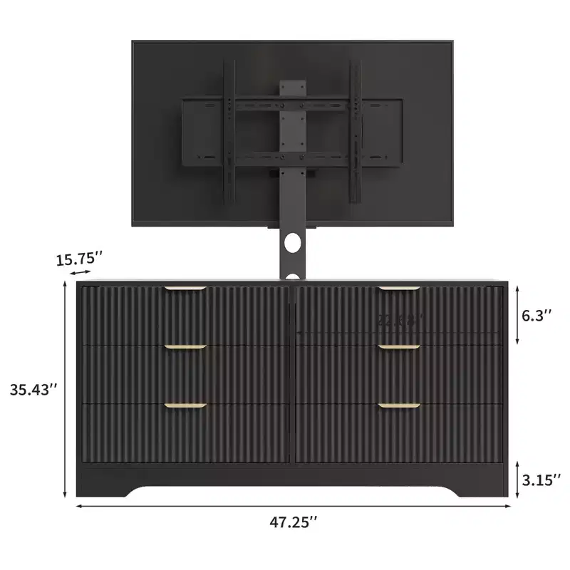 Wood TV Stand with Mount, Entertainment Center with 6 Fabric Drawers, Corner Media Console for 3285 Inch TVs