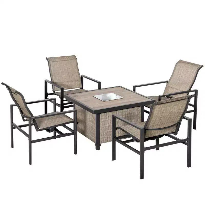 5 Piece Garden Patio Dining Set, Dinner Table with Built-in Ice Bucket Insert, 4 Rocking Chairs