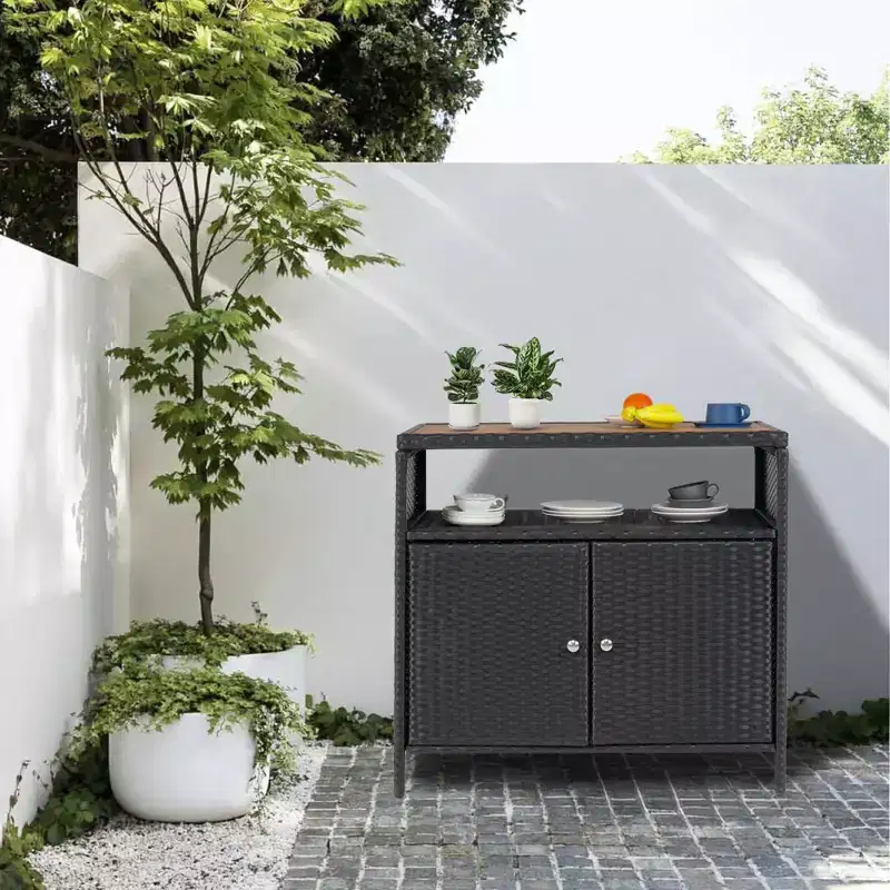 Rattan Outdoor Storage Cabinet with 2 Doors and Adjustable Shelves 33.5