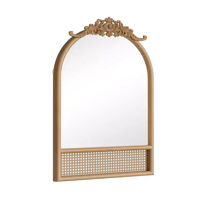PexFix Classic Carved Arch Wood Frame with Rattan Bottom Wall Mirror