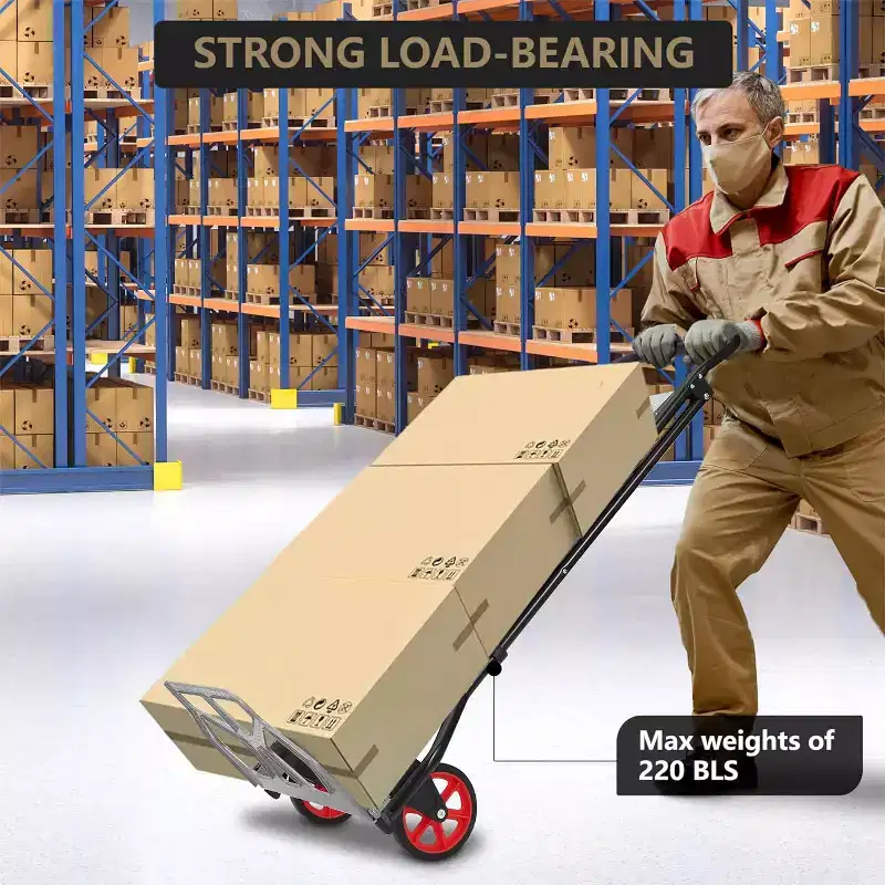 2-in-1 Aluminum Folding Hand Truck & 2-Step Ladder with Anti-Slip Pedals, 220 lbs Capacity