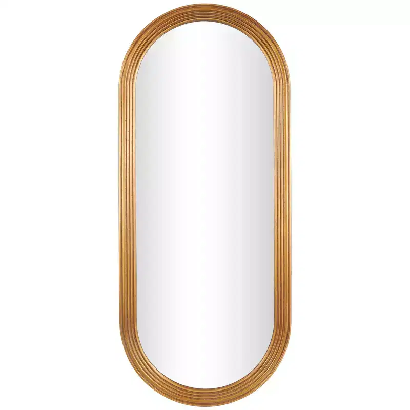 51x22 Wooden Oval Wall Mirror with Dimensional Carved Frame Brown - Olivia & May