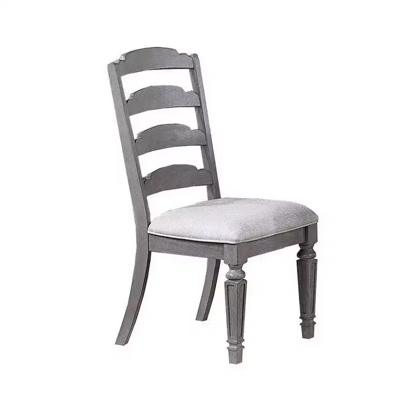 Royal Hampton Dining Side Chair Set of 2, Carved, Ladder Back, Light Gray Wood
