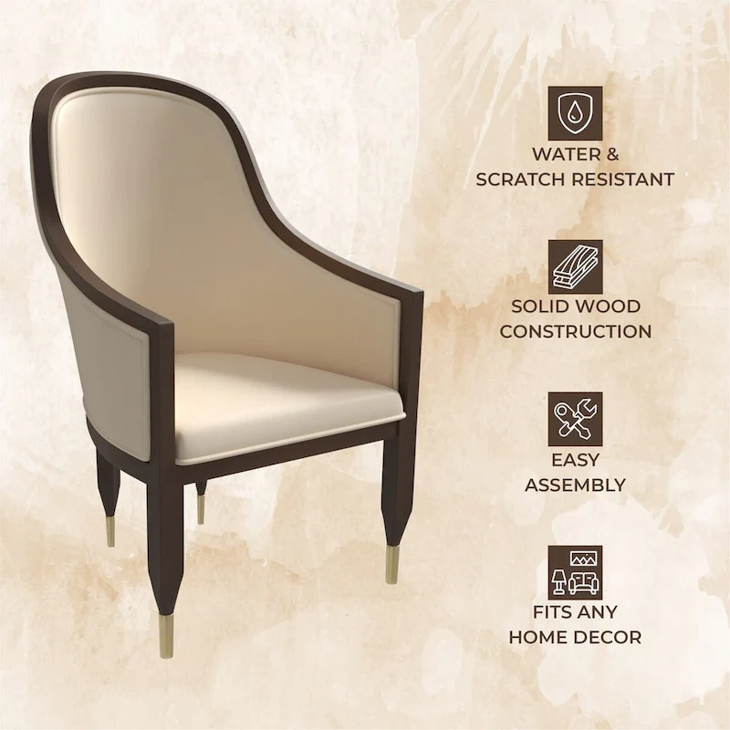 Leather Dining Chair with Arms with Rubberwood Frame Belle Series by LeisureMod