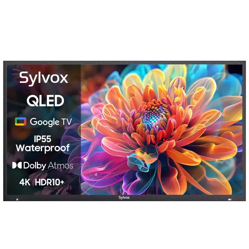 SYLVOX QLED Outdoor TV, 55'' 4K 1000nits Smart Weathrtproof TV, Google TV with Dolby Atmos, IP55 Waterproof for Partial Sun Area(Deck Pro QLED 2.0)