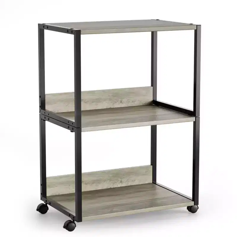 Karl Home 3-Tier Printer Stand P2 Particleboard Washed Gray Combo A+B 15.7x12x25.6 Inches